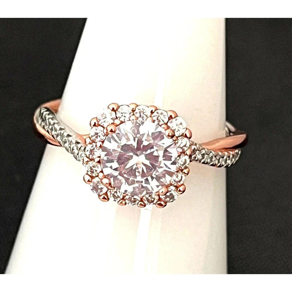 New Sterling Silver Ring 925 CZ Halo Engagement Rose Gold 7 - 1E